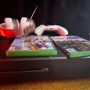 xbox 1, controller, cables for the xbox,games, bluetooth headset